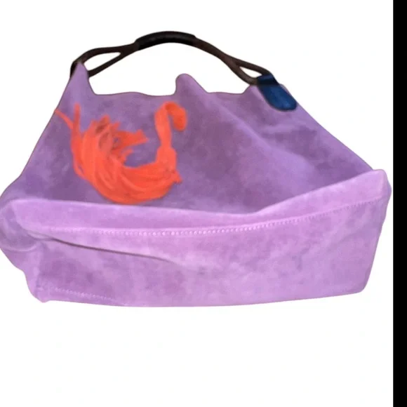 Uno Alla Volta Florentine Suede Leather Purple/orange tassel Bucket Bag - Picture 8 of 13